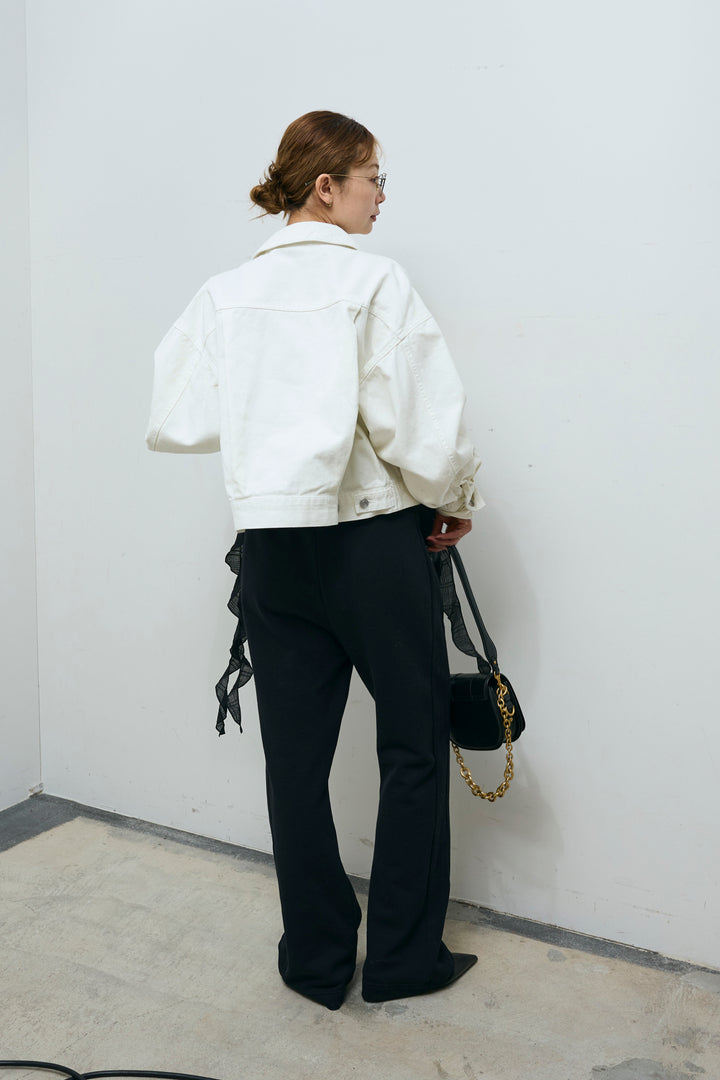 [予約/SET]デニムツイルジャケット+ラッフルフリルキャミソール+スウェットフレアパンツ(3set)