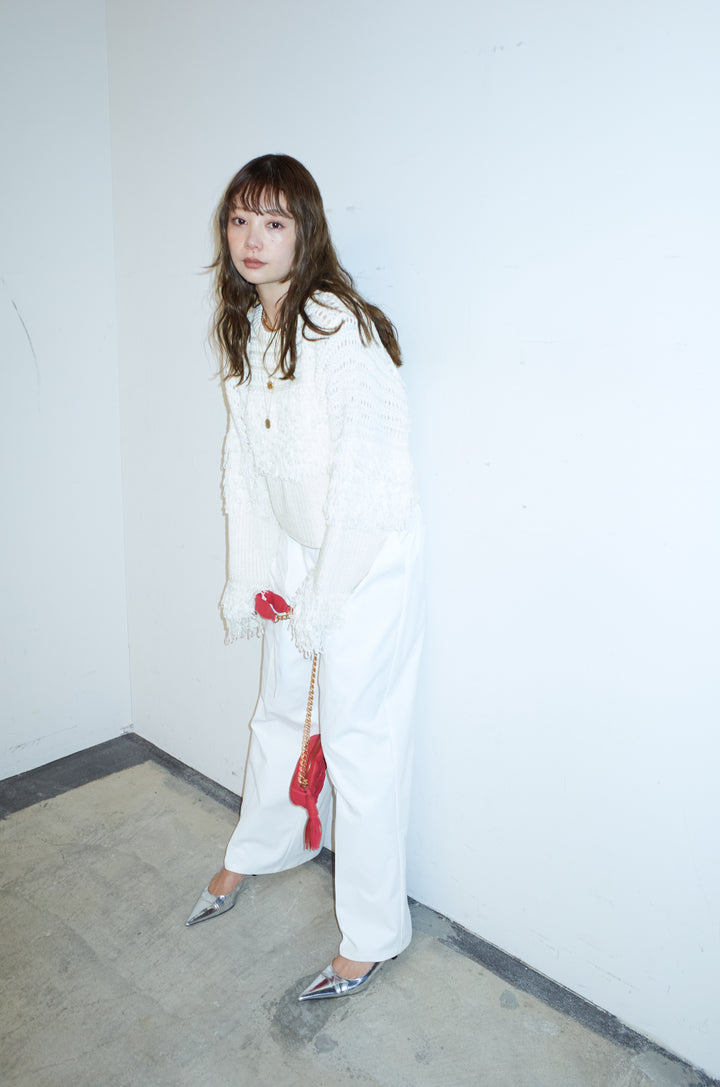 [予約/SET]ループフリンジクルーネックニット+ツイルチノベルトパンツ(2set)