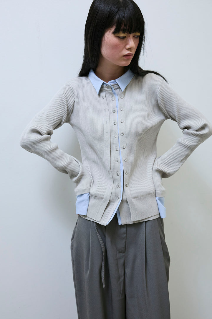 [予約/SET]襟ドッキングカーディガン+ハイウエストタックパンツ(2set)