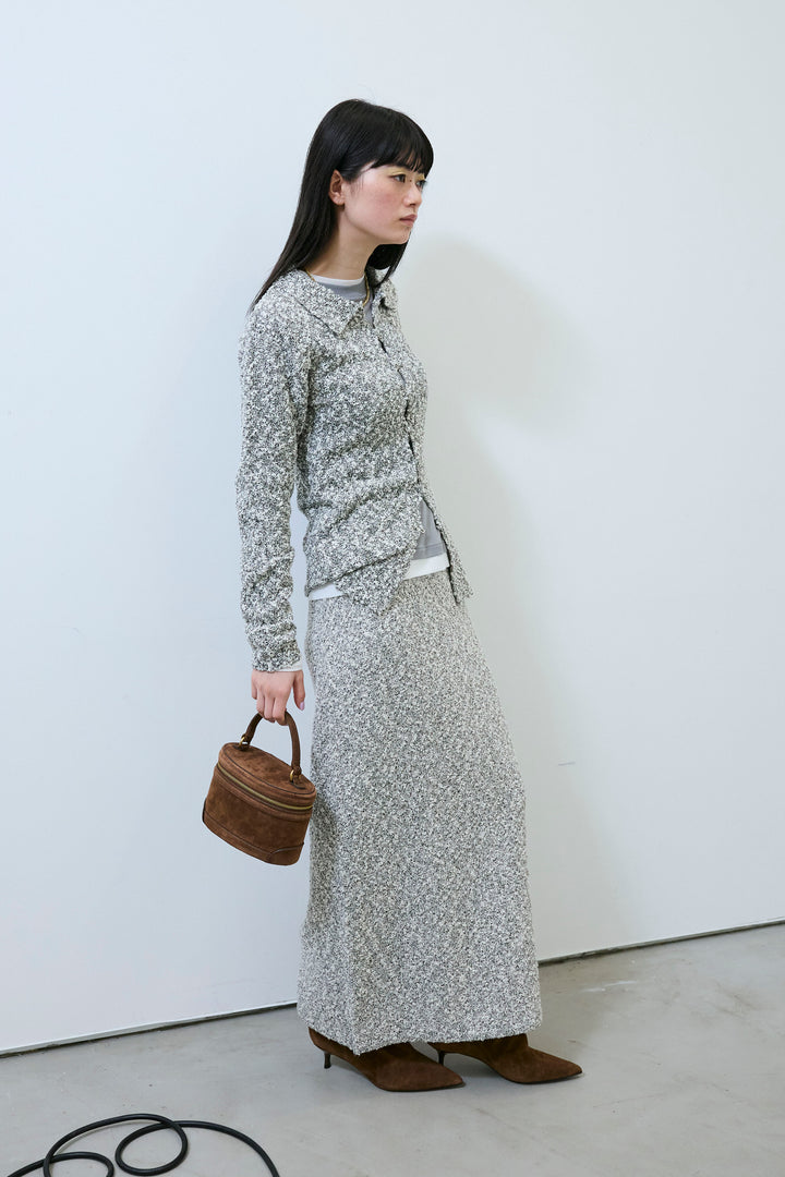 [予約/SET]ツイード風MIXスラブポロカーデ+ツィード風MIXスラブスカート(2set)