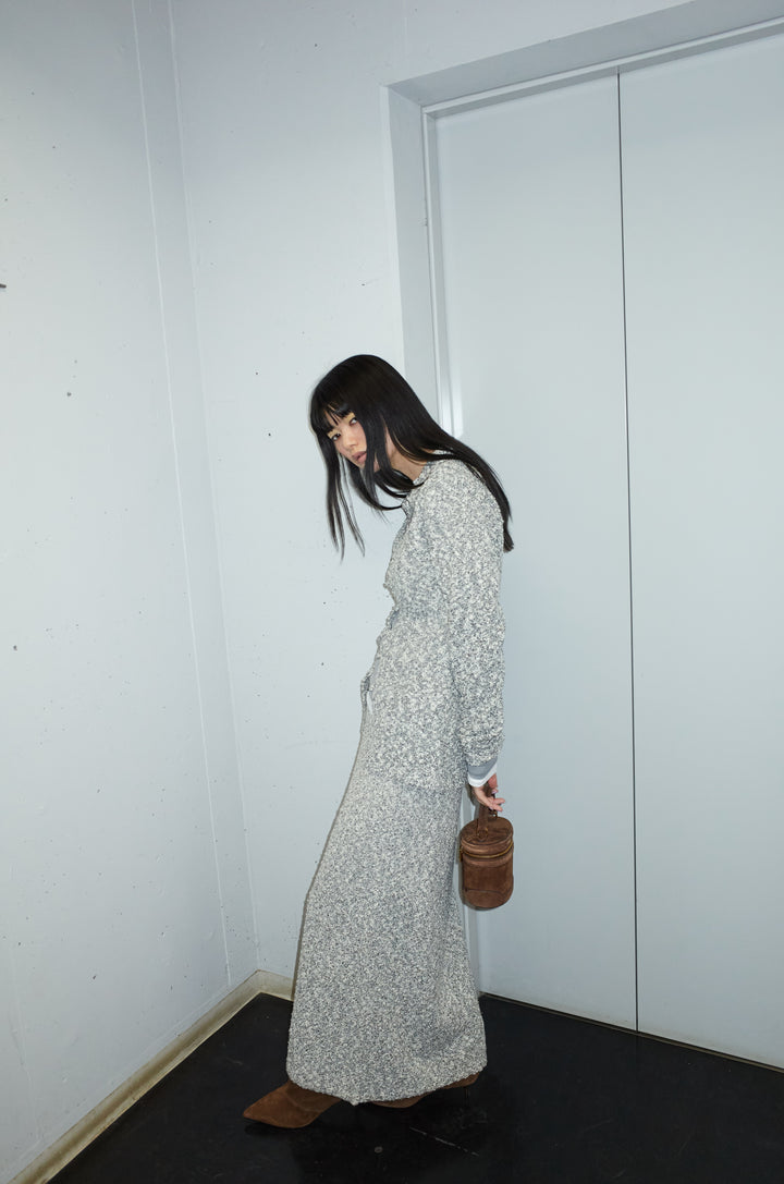 [予約/SET]ツイード風MIXスラブポロカーデ+ツィード風MIXスラブスカート(2set)