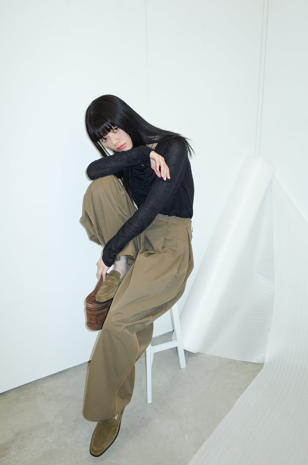 [予約/SET]シアードレープカットソー+パイピングタックカーブパンツ(2set)