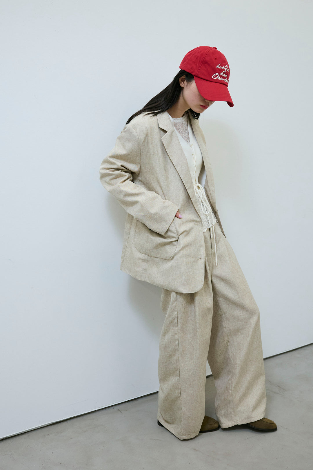 [予約/SET]リネンライクテーラードジャケット+リネンライク2タックパンツ(2set)