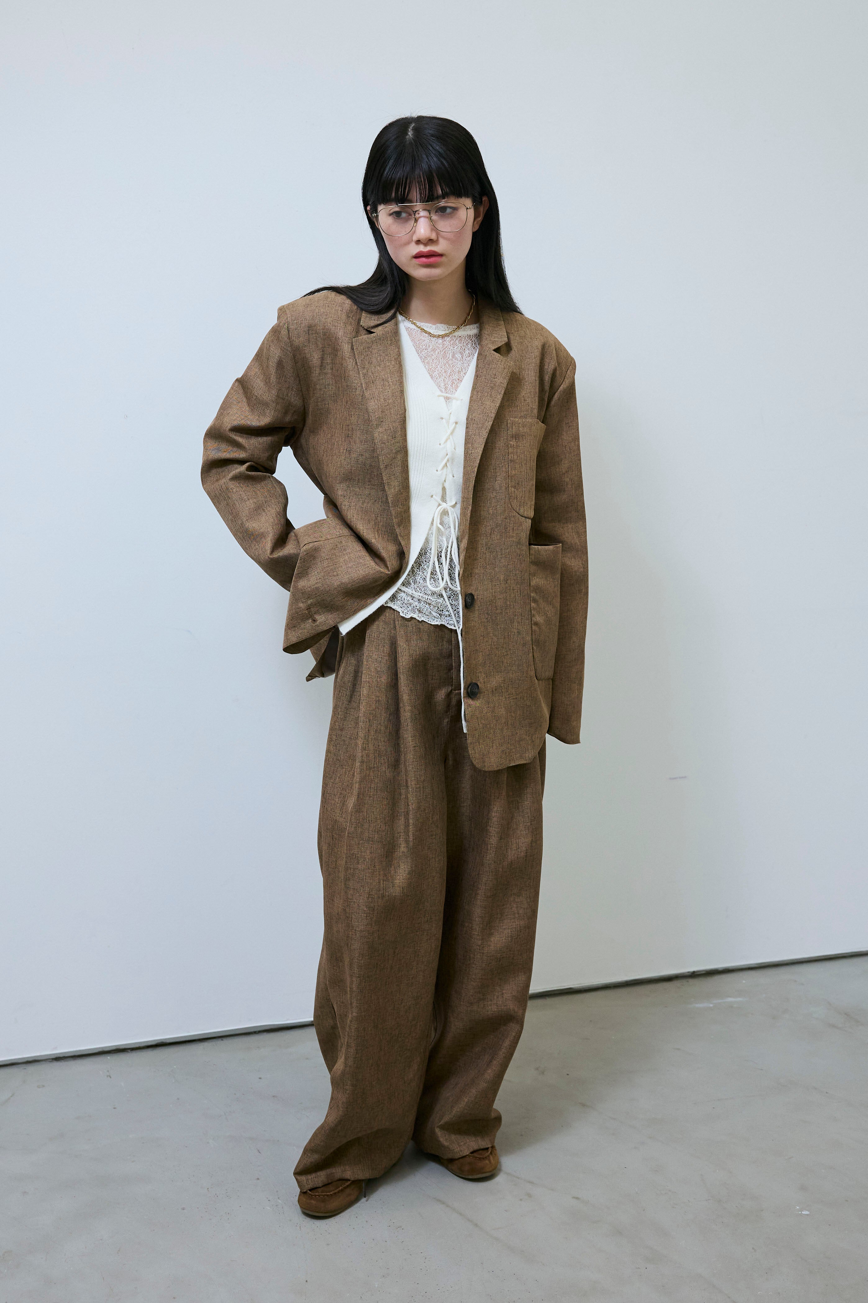 予約/SET]リネンライクテーラードジャケット+レースアップ2way