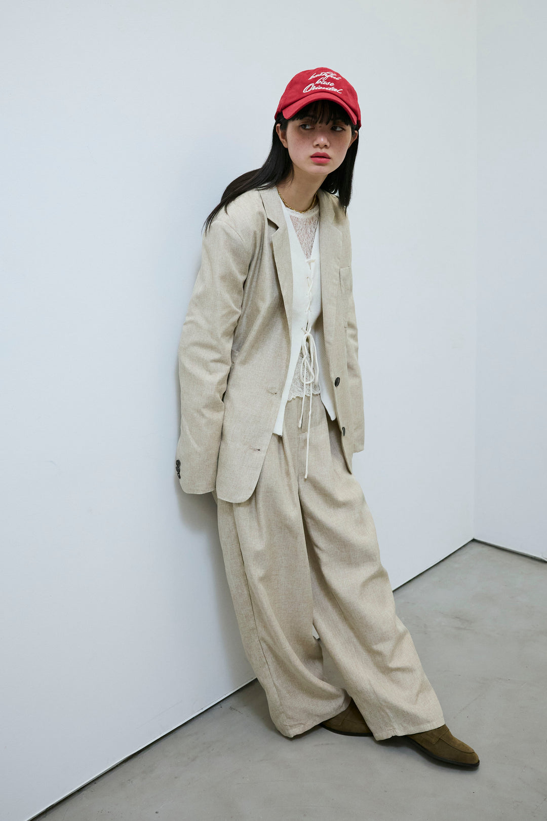 [予約/SET]リネンライクテーラードジャケット+リネンライク2タックパンツ(2set)