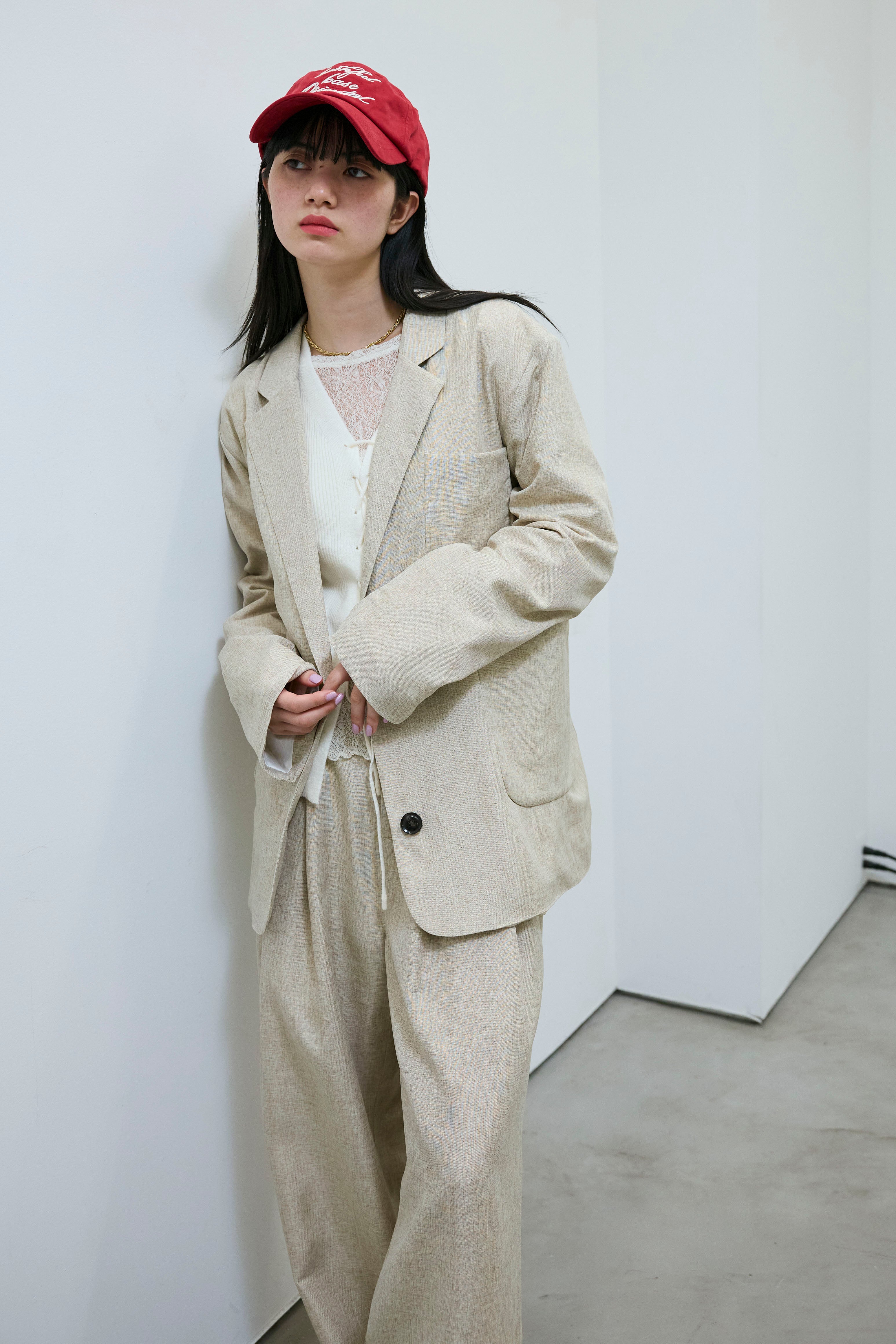 予約/SET]リネンライクテーラードジャケット+レースアップ2way