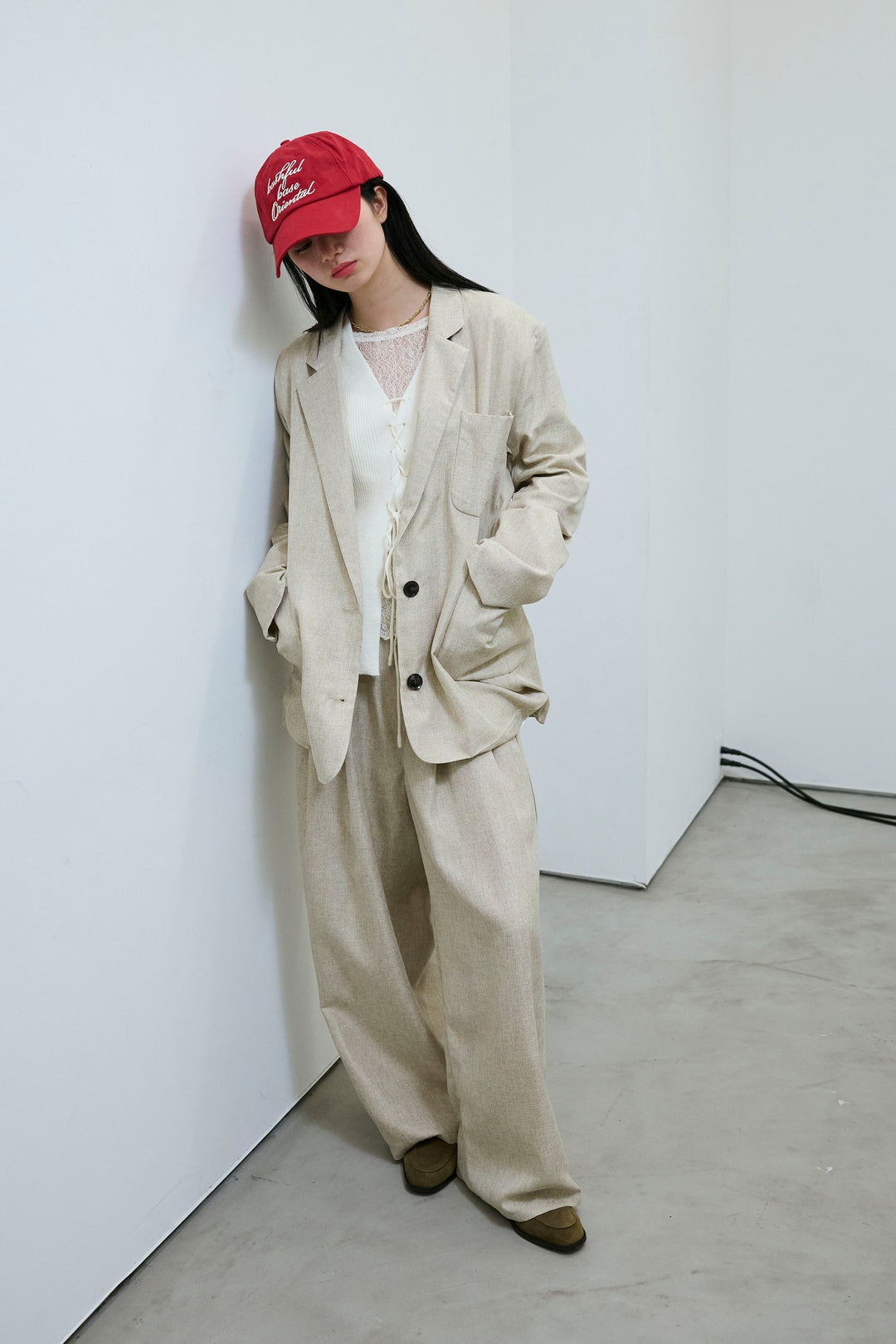 [予約/SET]リネンライクテーラードジャケット+リネンライク2タックパンツ(2set)