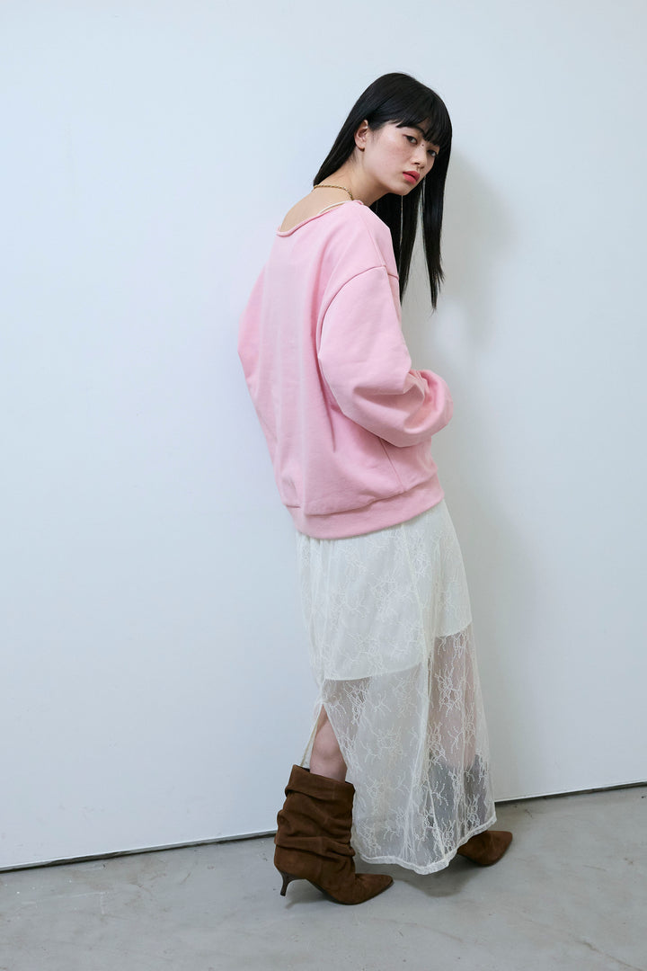 [予約/SET]ワイドネックスウェットPO+レースペンシルスカート(2set)