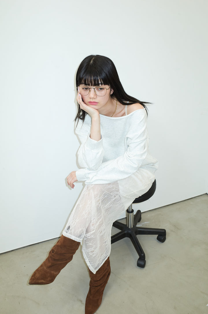 [予約/SET]ワイドネックスウェットPO+レースペンシルスカート(2set)