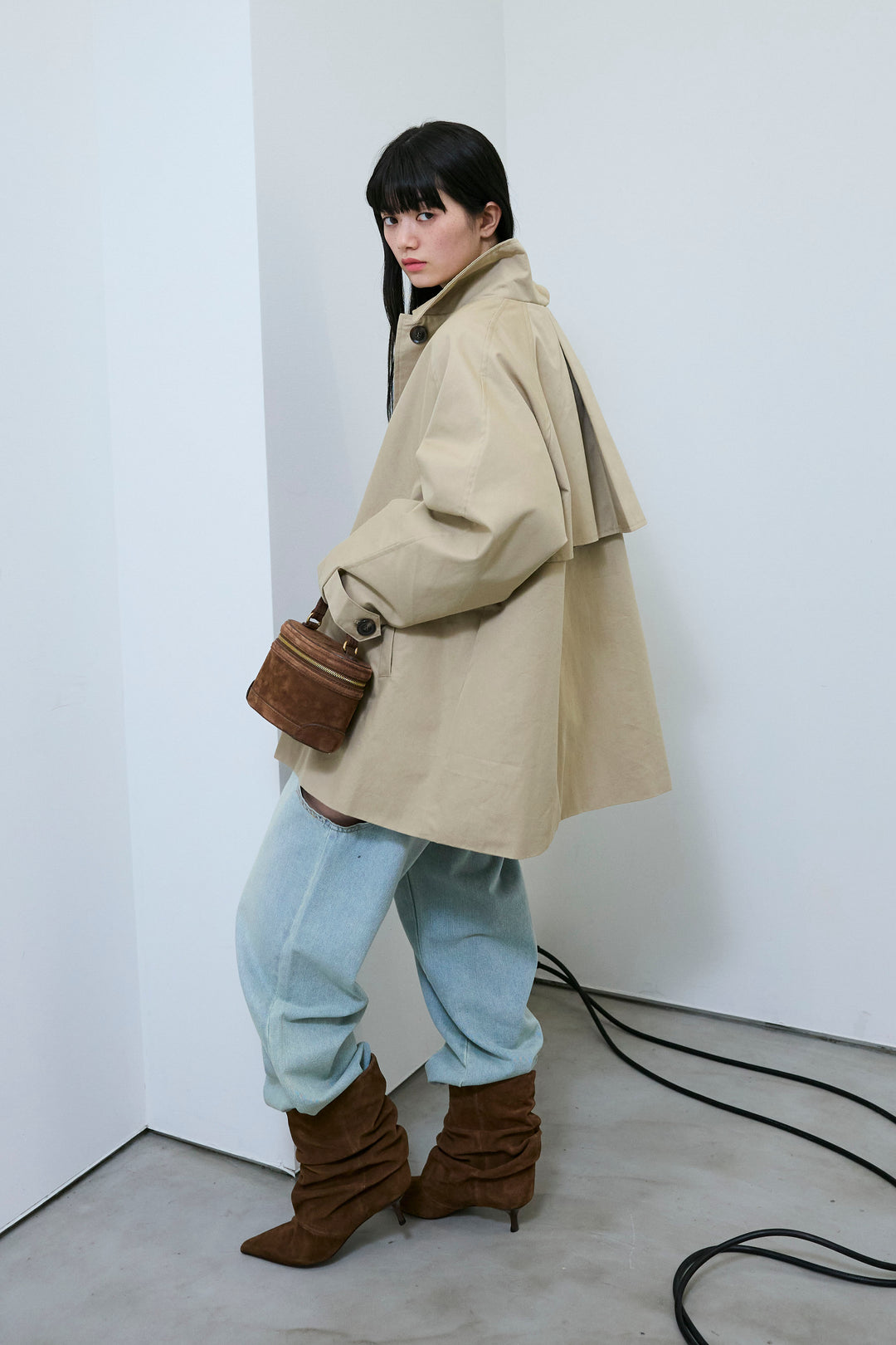 [予約/SET]TRツイルAラインショートトレンチ+スラッシュカットデニム(2set)