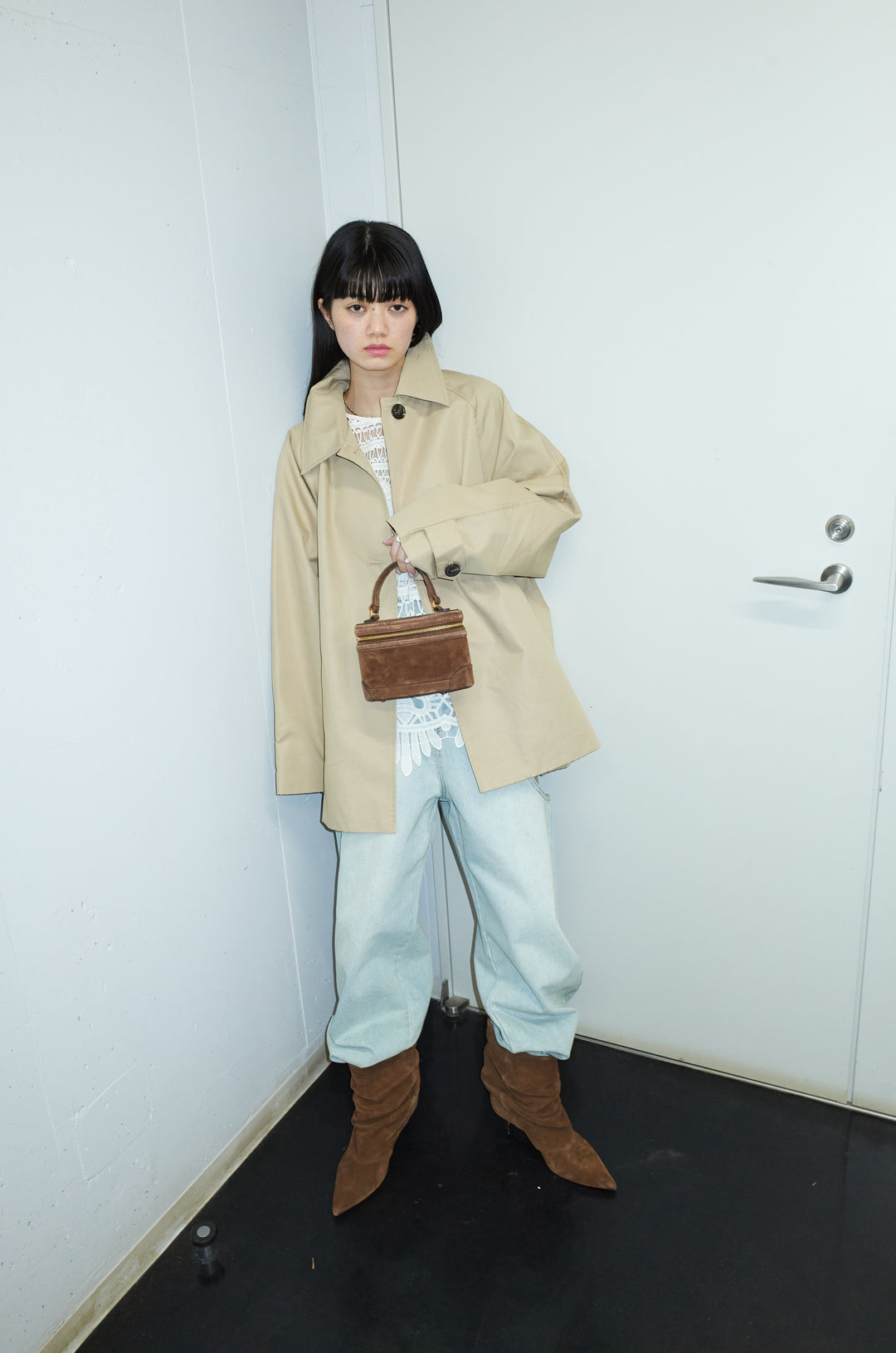 [予約/SET]TRツイルAラインショートトレンチ+スラッシュカットデニム(2set)