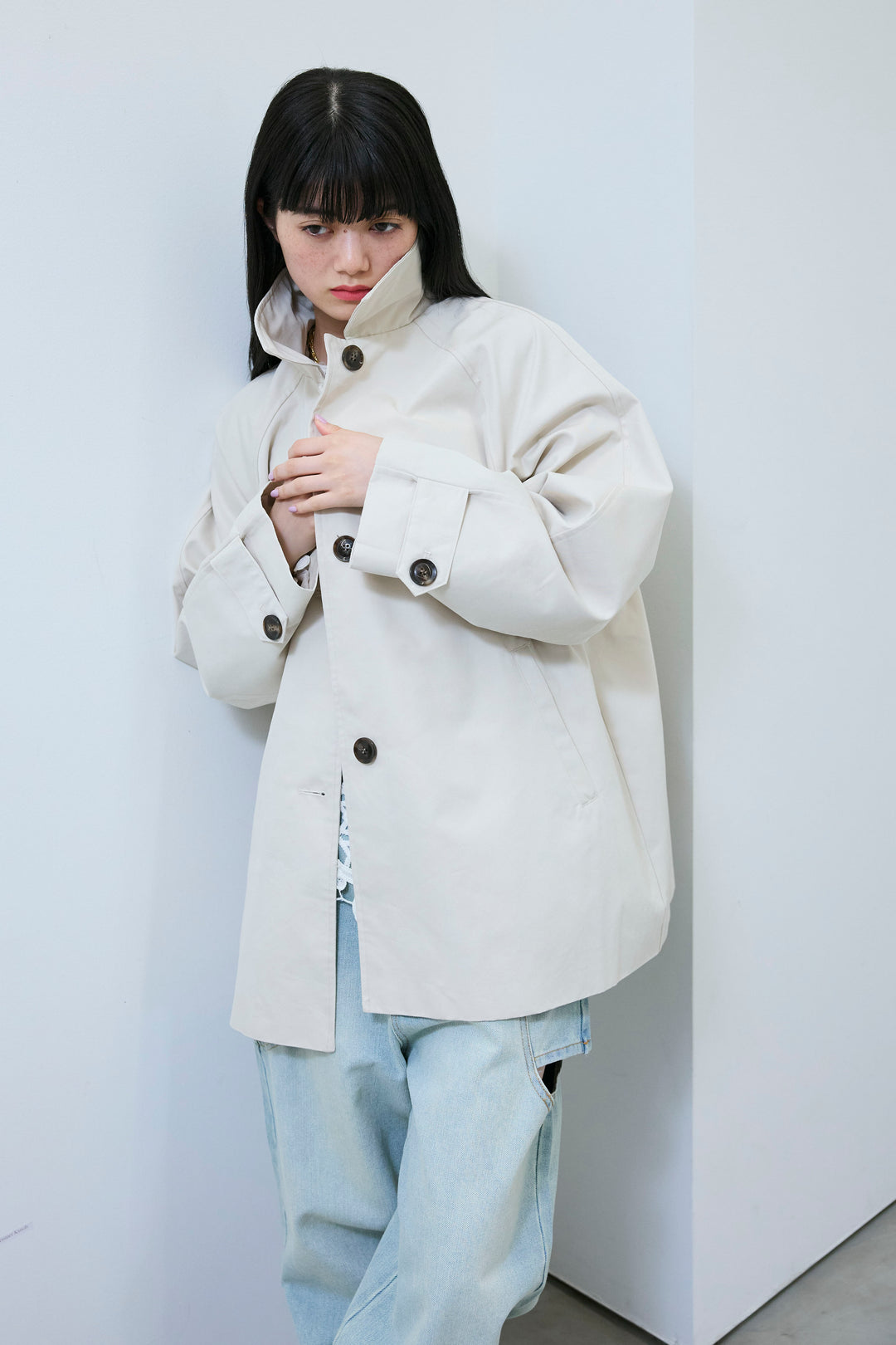 [予約/SET]TRツイルAラインショートトレンチ+スラッシュカットデニム(2set)