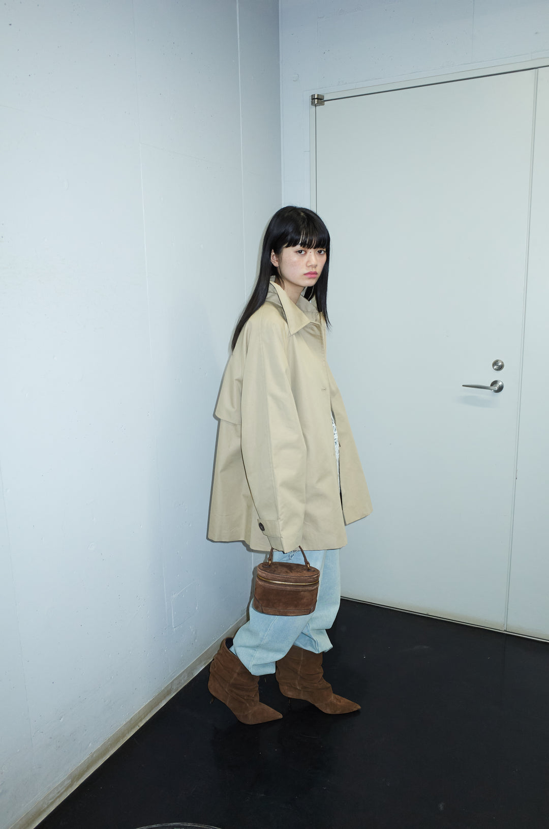 [予約/SET]TRツイルAラインショートトレンチ+スラッシュカットデニム(2set)