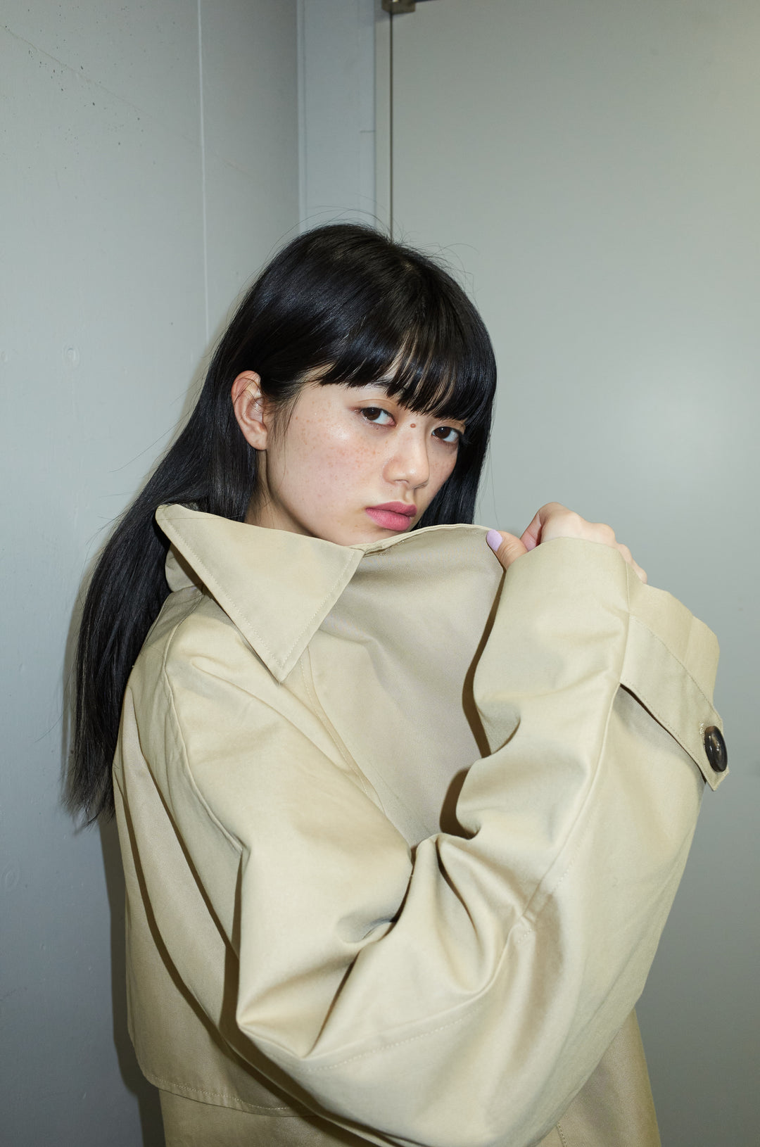 [予約/SET]TRツイルAラインショートトレンチ+スラッシュカットデニム(2set)