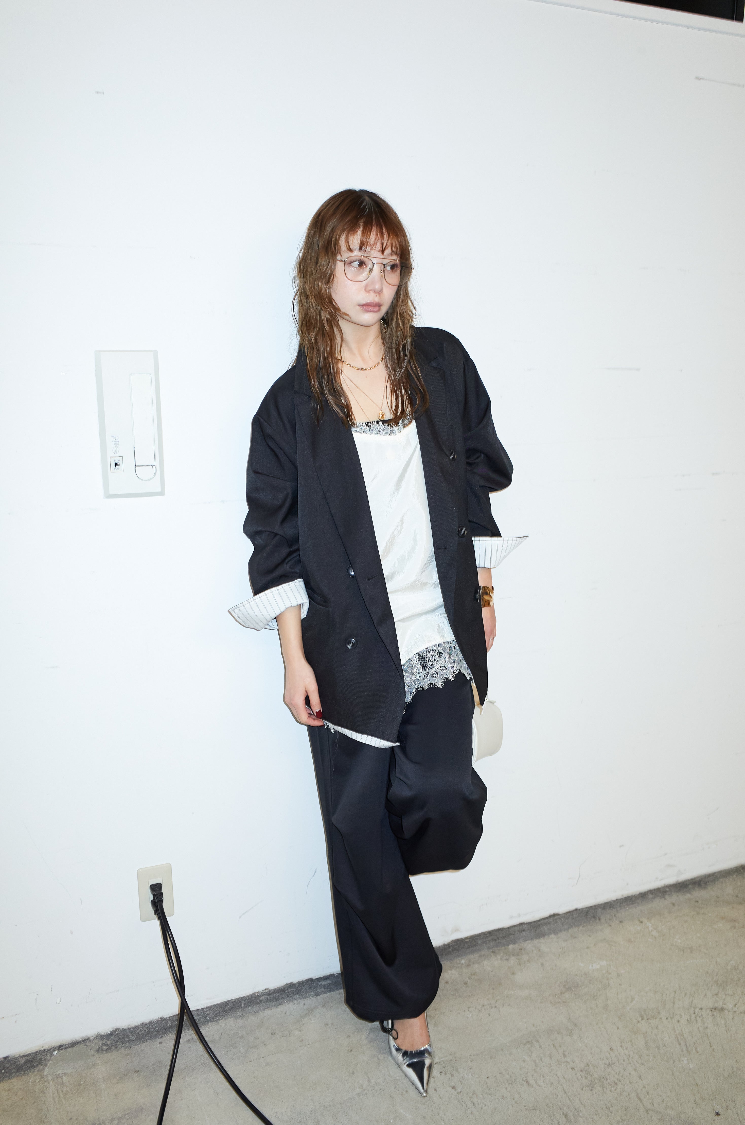 予約/SET]TRツイルレイヤードダブルテーラードジャケット+サテンレース