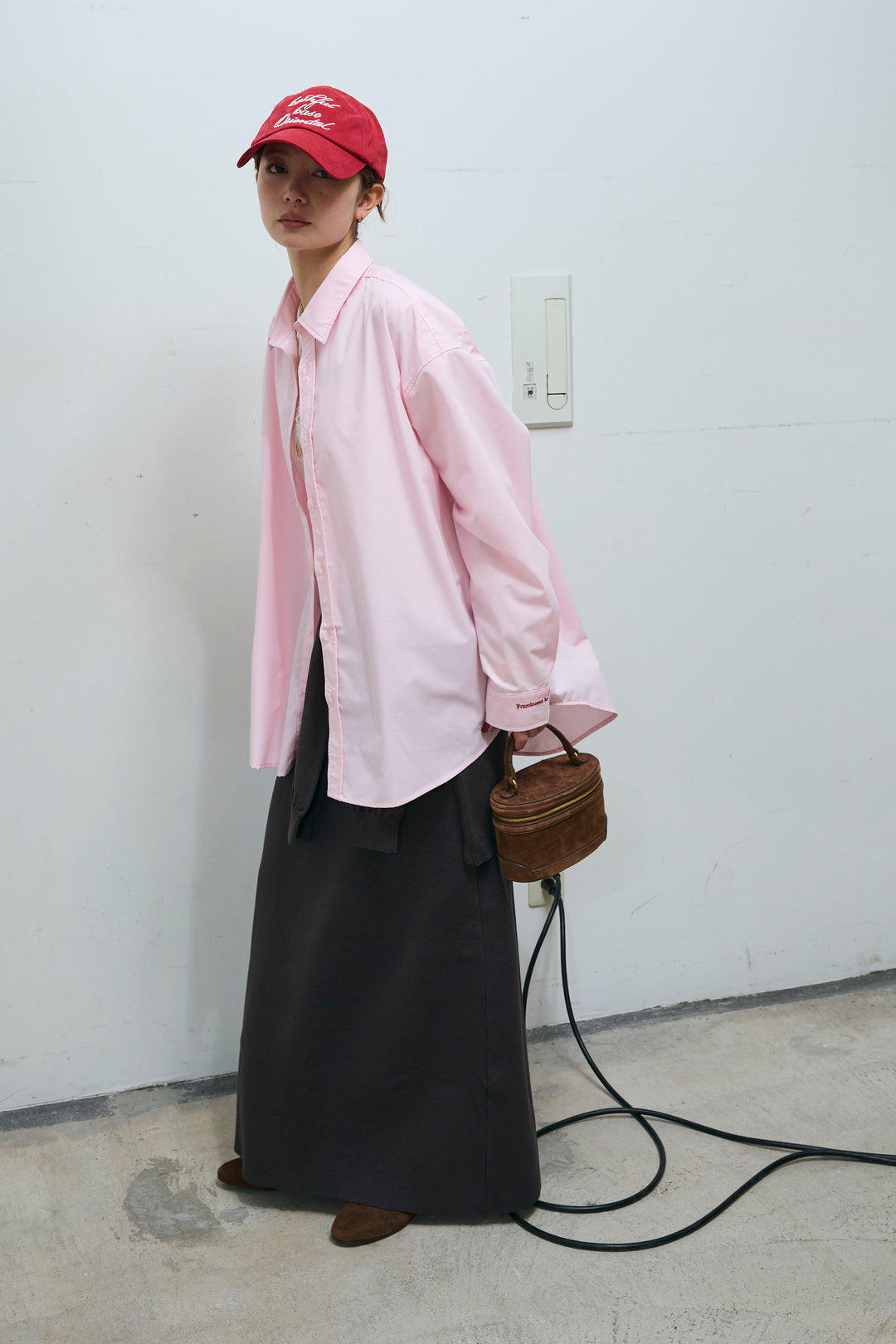 [予約/SET]TCブロード袖刺繍オーバーシャツ+シアーレーストップス+フェイクレイヤードニットスカート(3set)