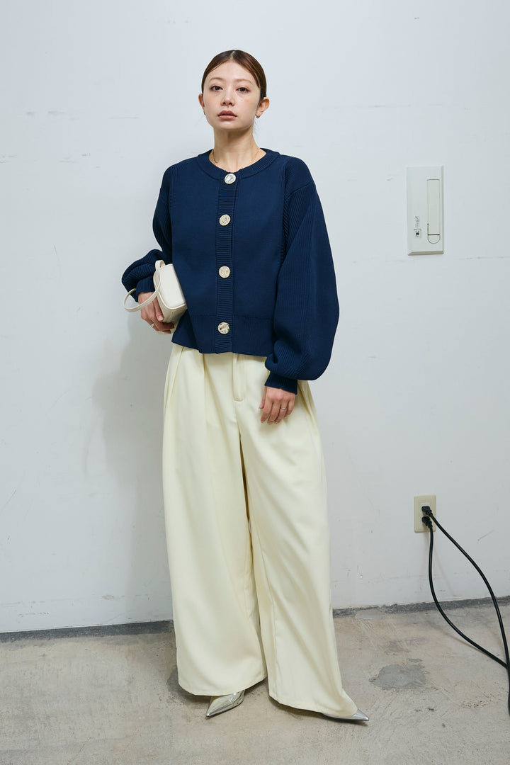 [予約/SET]BIGボタンクルーネック カーディガン+とろみタックパンツ(2set)