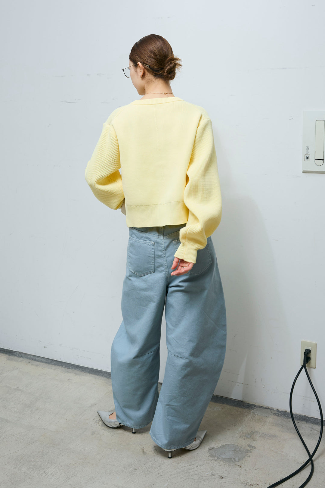 [予約/SET]BIGボタンクルーネック カーディガン+配色ステッチバレルレッグパンツ(2set)