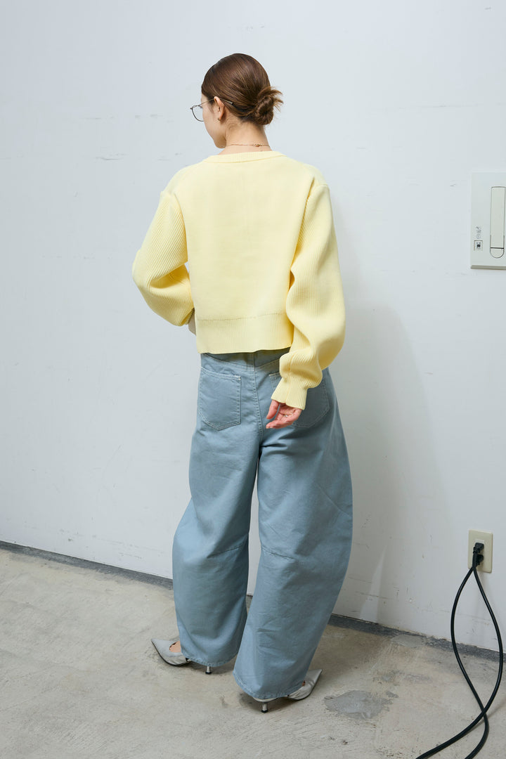 [予約/SET]BIGボタンクルーネック カーディガン+配色ステッチバレルレッグパンツ(2set)