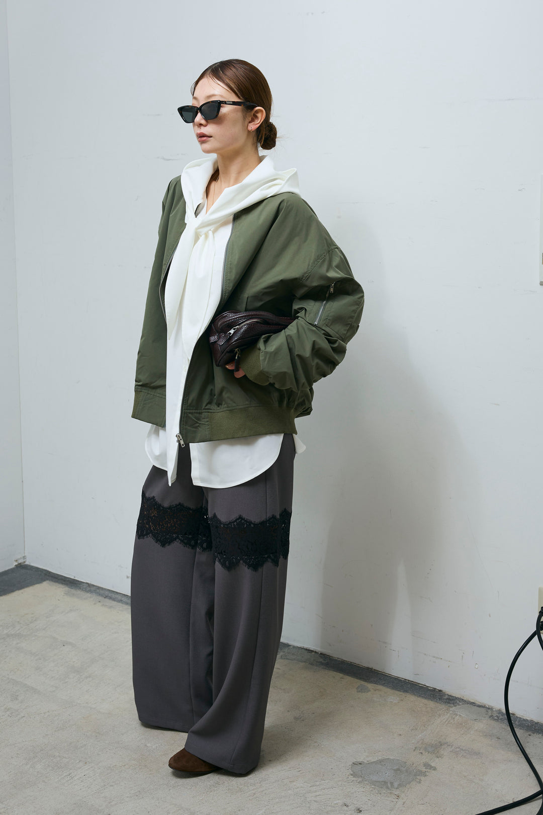 [予約/SET]シャーリングオーバーサイズライトMA1+レースパネルパンツ(2set)