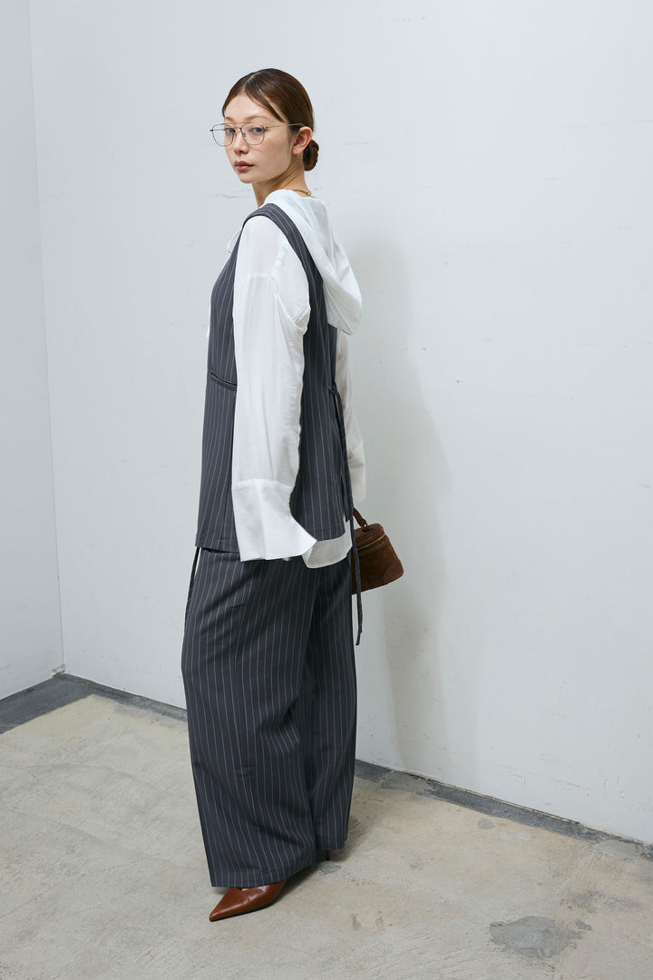 [予約/SET]ウェーブジレ+リボン付きストレートパンツ(2set)