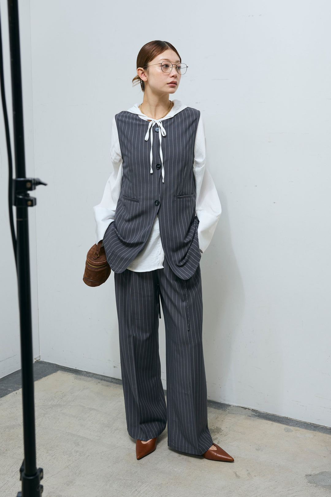 [予約/SET]ウェーブジレ+リボン付きストレートパンツ(2set)