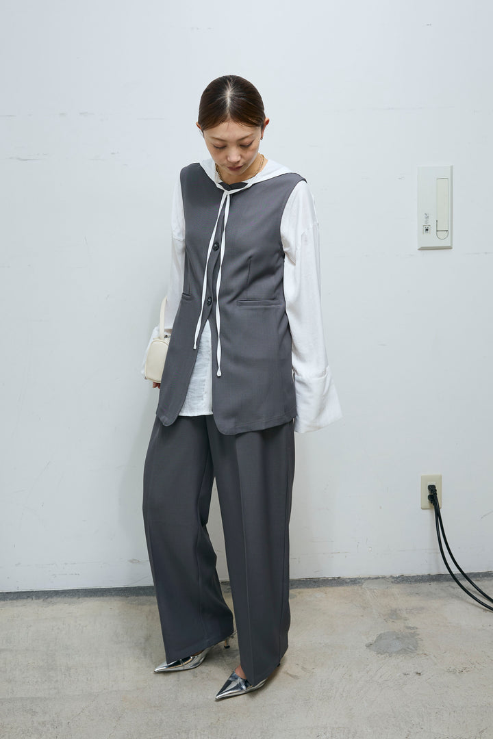 [予約/SET]ウェーブジレ+リボン付きストレートパンツ(2set)