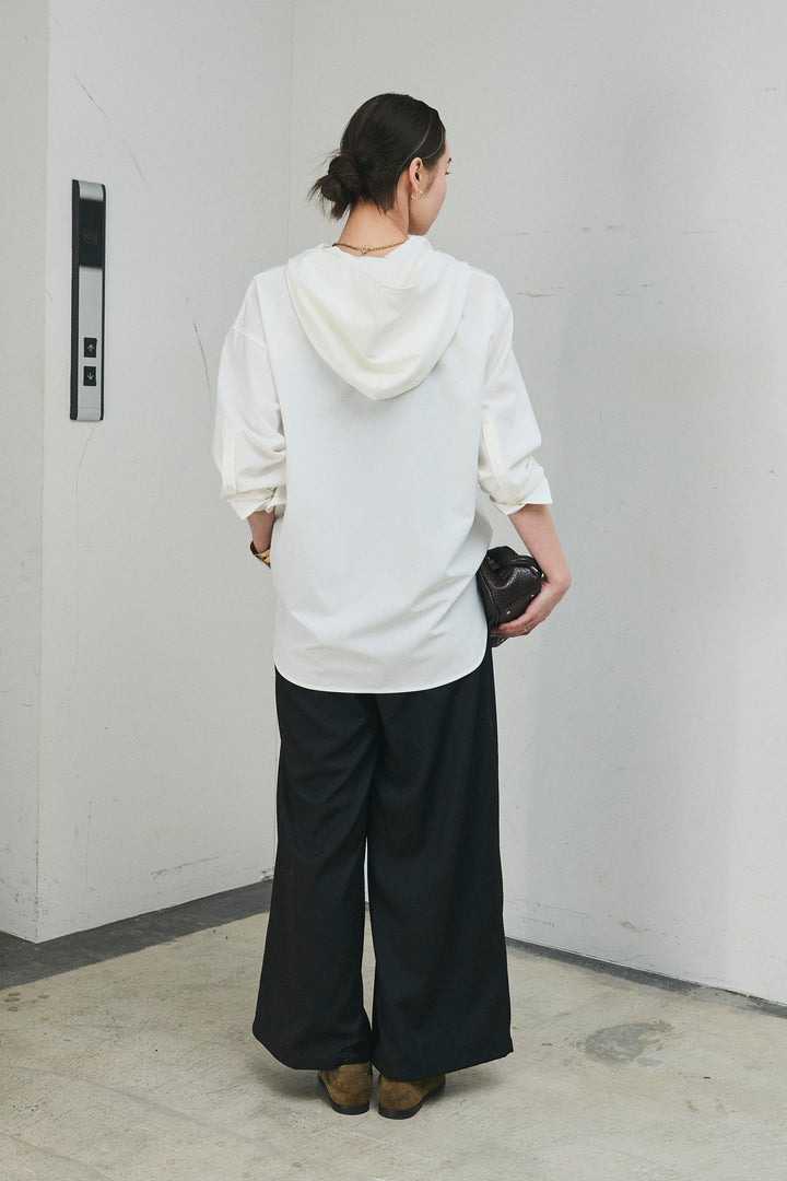 [予約/SET]タイ付フーディーシャツ+TRツイルタックパンツ(2set)