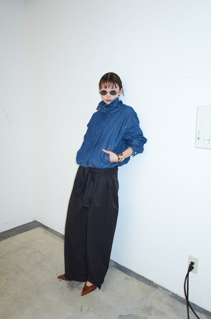 [予約/SET]ボリュームスリーブ デニムブルゾン+合繊ツイルスタンドウエストラップジョガーPT(2set)