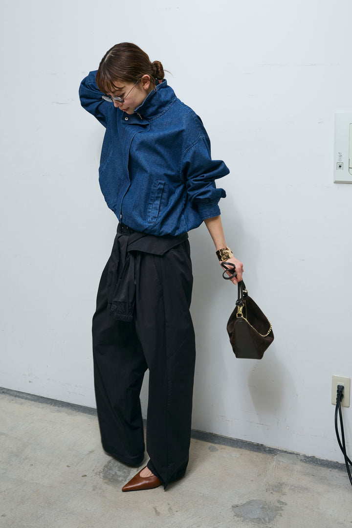 [予約/SET]ボリュームスリーブ デニムブルゾン+合繊ツイルスタンドウエストラップジョガーPT(2set)