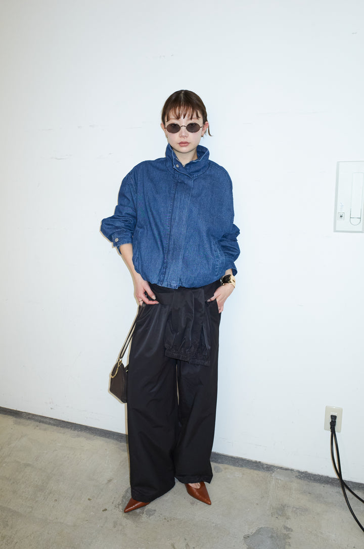 [予約/SET]ボリュームスリーブ デニムブルゾン+合繊ツイルスタンドウエストラップジョガーPT(2set)