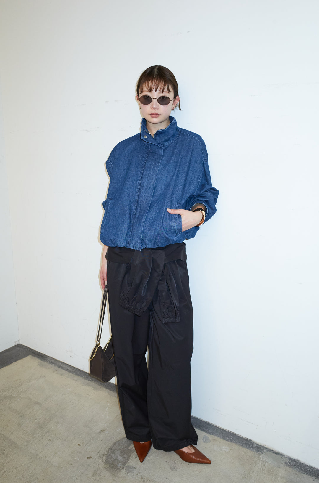 [予約/SET]ボリュームスリーブ デニムブルゾン+合繊ツイルスタンドウエストラップジョガーPT(2set)