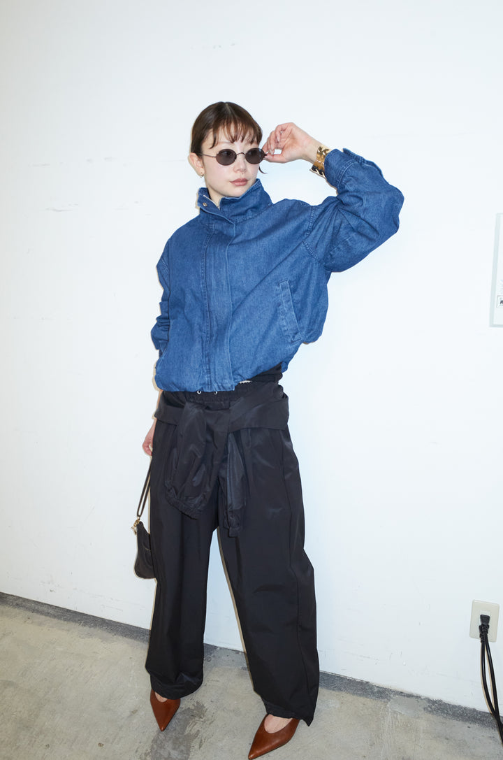 [予約/SET]ボリュームスリーブ デニムブルゾン+合繊ツイルスタンドウエストラップジョガーPT(2set)