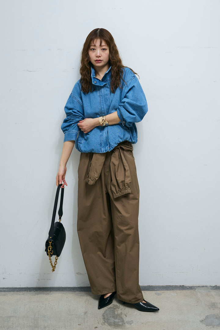 [予約/SET]ボリュームスリーブ デニムブルゾン+合繊ツイルスタンドウエストラップジョガーPT(2set)