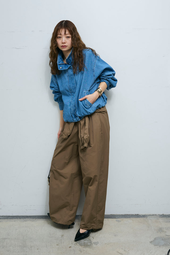 [予約/SET]ボリュームスリーブ デニムブルゾン+合繊ツイルスタンドウエストラップジョガーPT(2set)