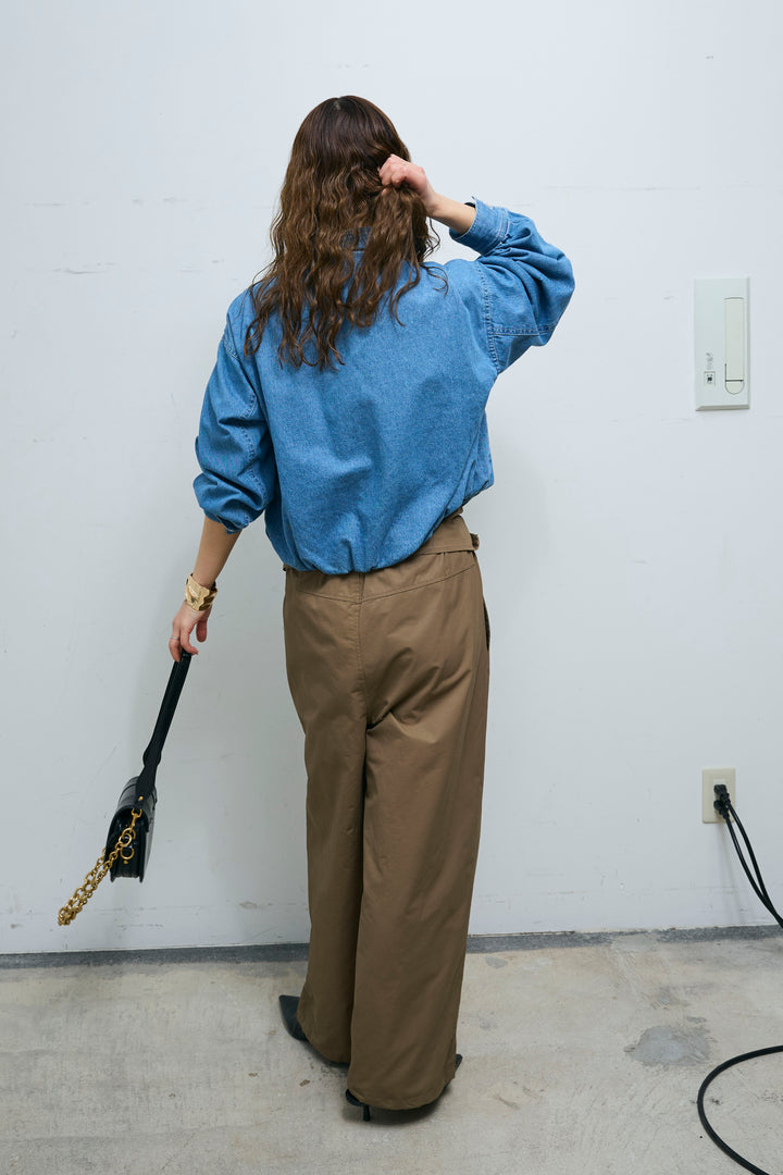 [予約/SET]ボリュームスリーブ デニムブルゾン+合繊ツイルスタンドウエストラップジョガーPT(2set)