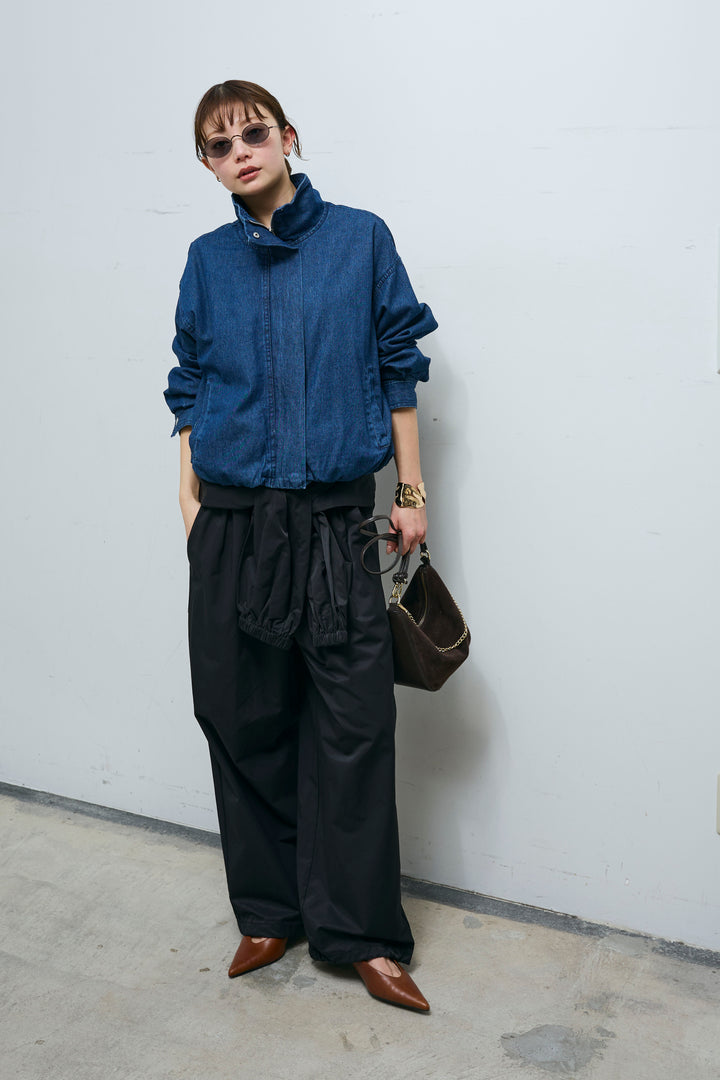 [予約/SET]ボリュームスリーブ デニムブルゾン+合繊ツイルスタンドウエストラップジョガーPT(2set)