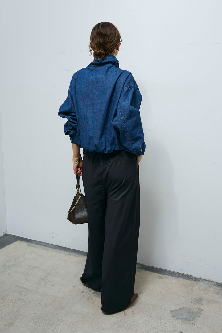 [予約/SET]ボリュームスリーブ デニムブルゾン+合繊ツイルスタンドウエストラップジョガーPT(2set)