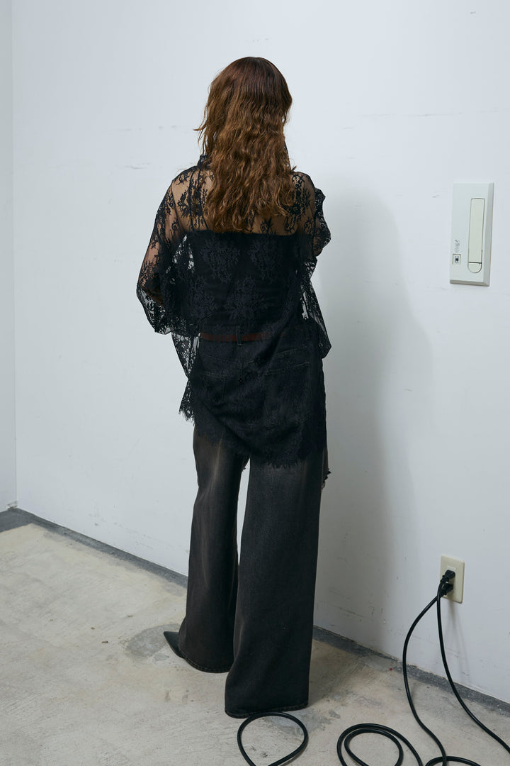 [予約/SET]シアーレースブラウス+レース付きダメージデニム(2set)