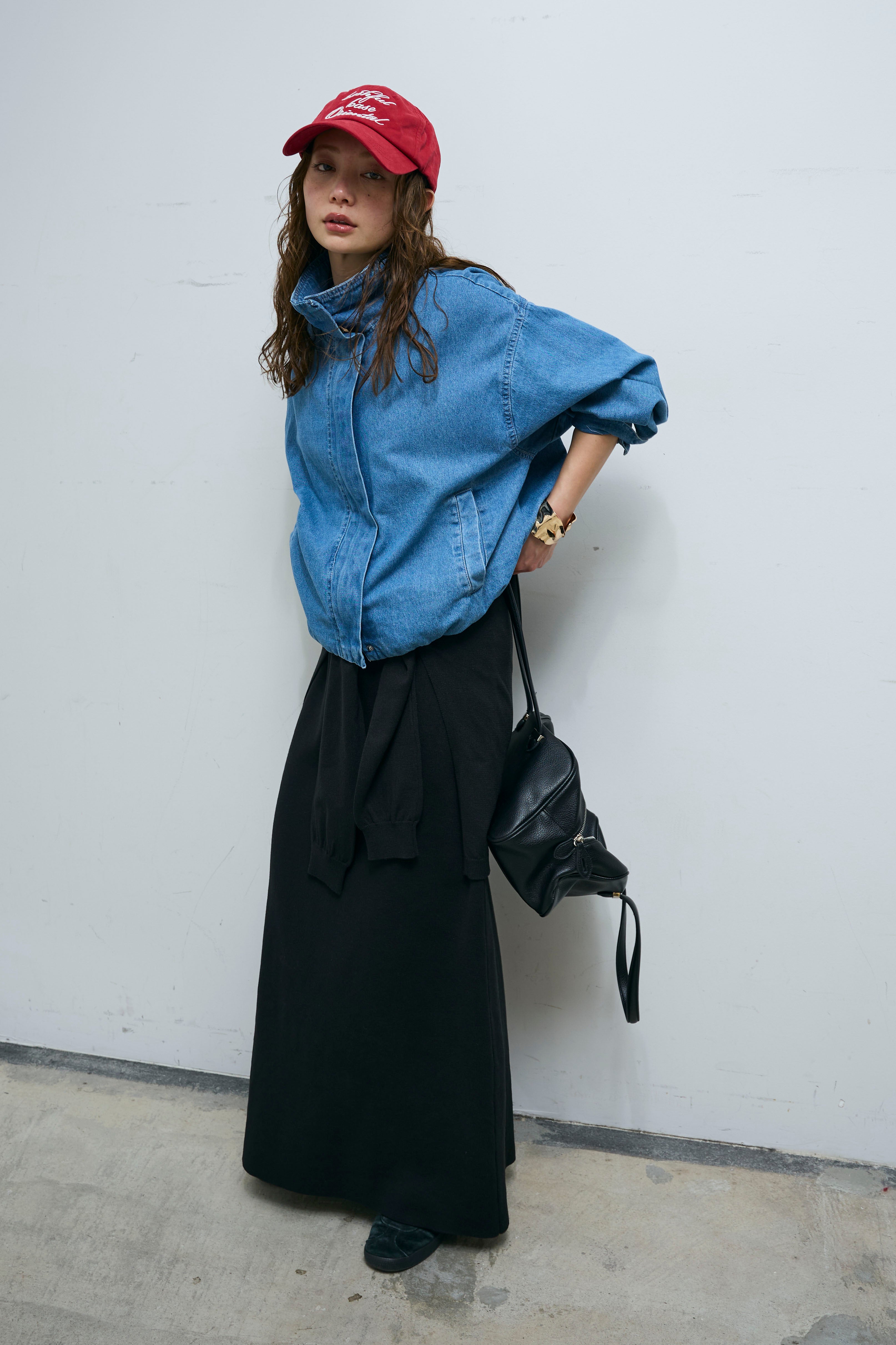 予約/SET]ボア襟ジップブルゾン+オーセンティックデニムSK(2set