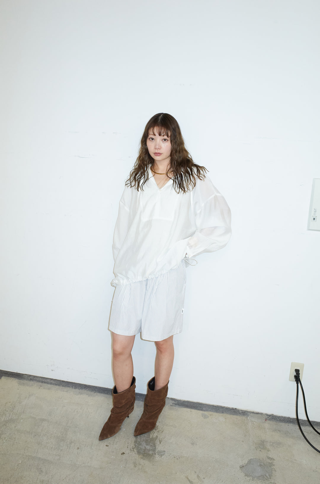 [予約/SET]シアーアノラックシャツ+ストライプ2タックショートパンツ(2set)