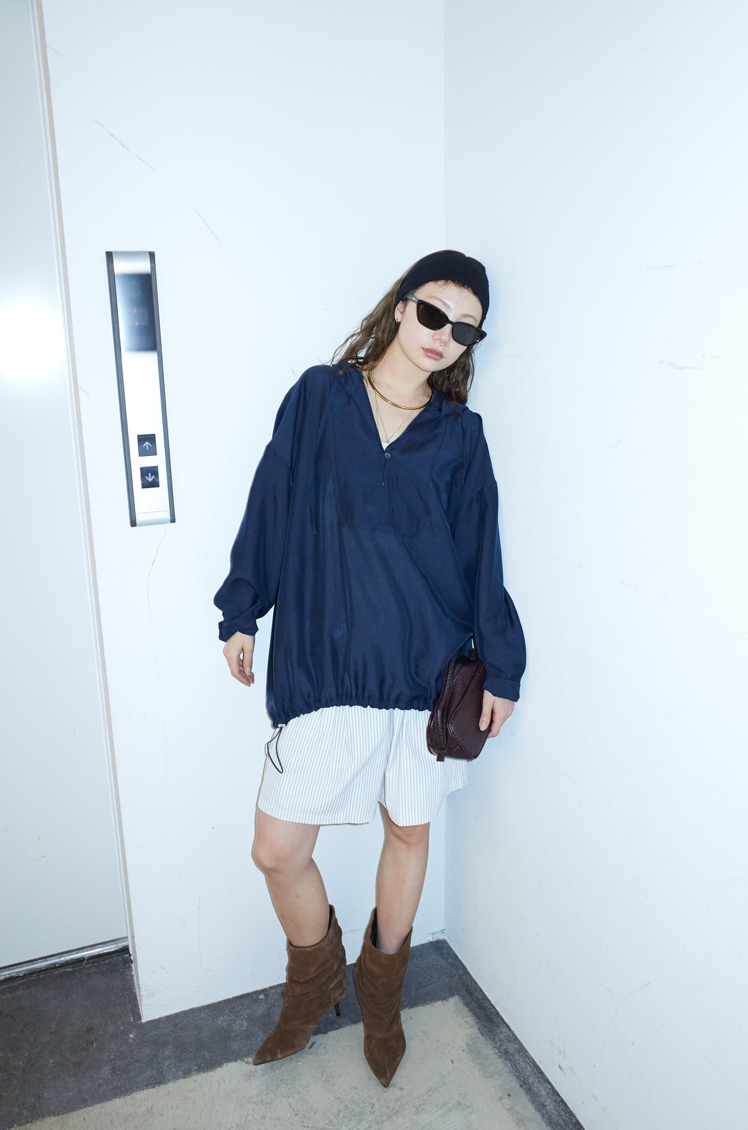 [予約/SET]シアーアノラックシャツ+ストライプ2タックショートパンツ(2set)
