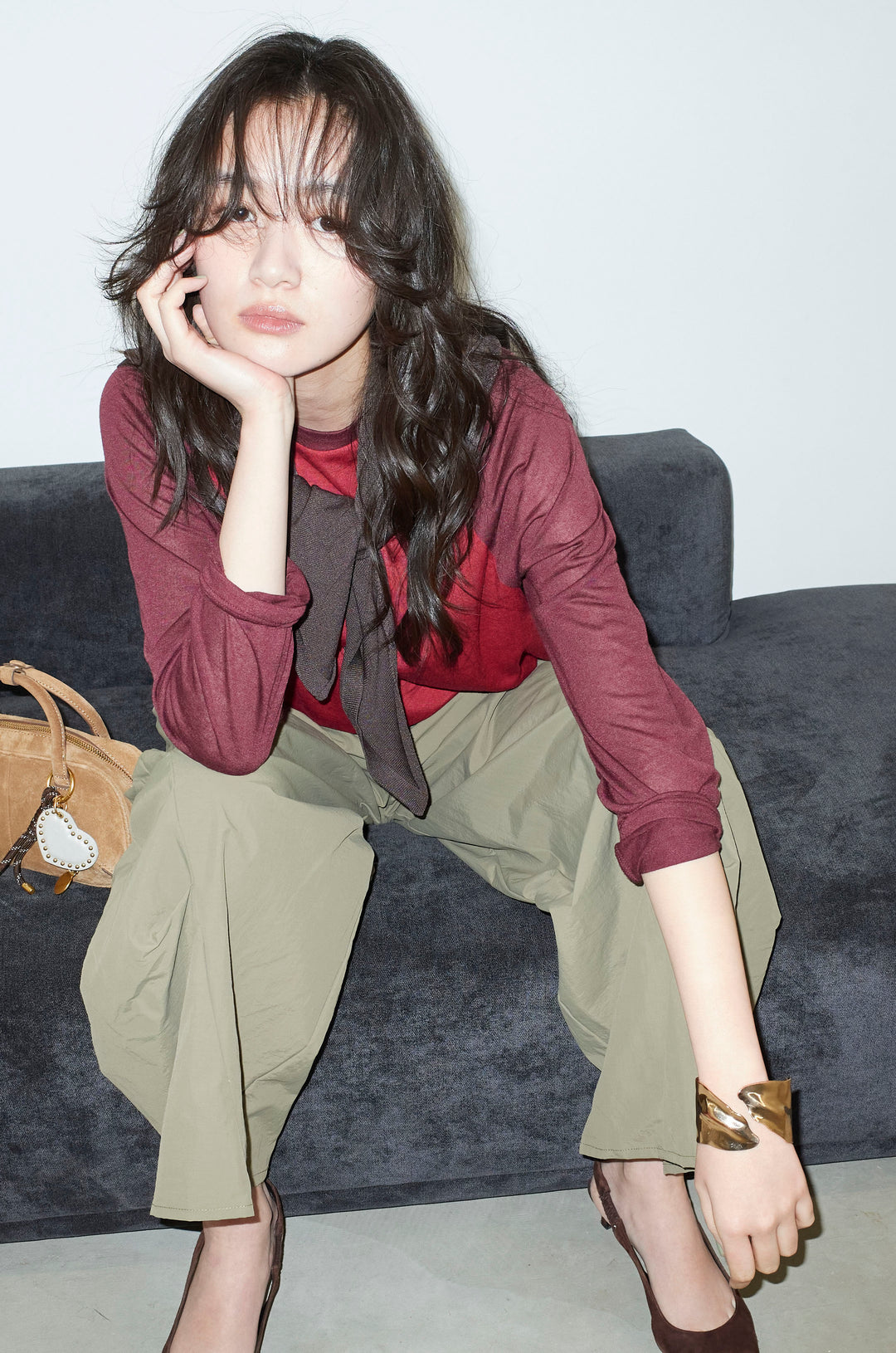 [予約/SET]シアーラグランPO+レーヨン混マルチWAYニットスカーフ+ドライタフタバレルレッグパンツ(3set)