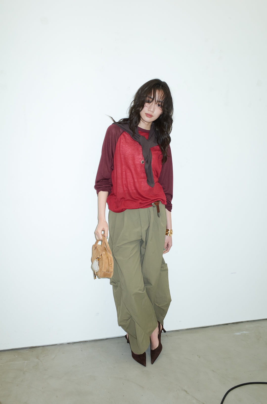 [予約/SET]シアーラグランPO+レーヨン混マルチWAYニットスカーフ+ドライタフタバレルレッグパンツ(3set)