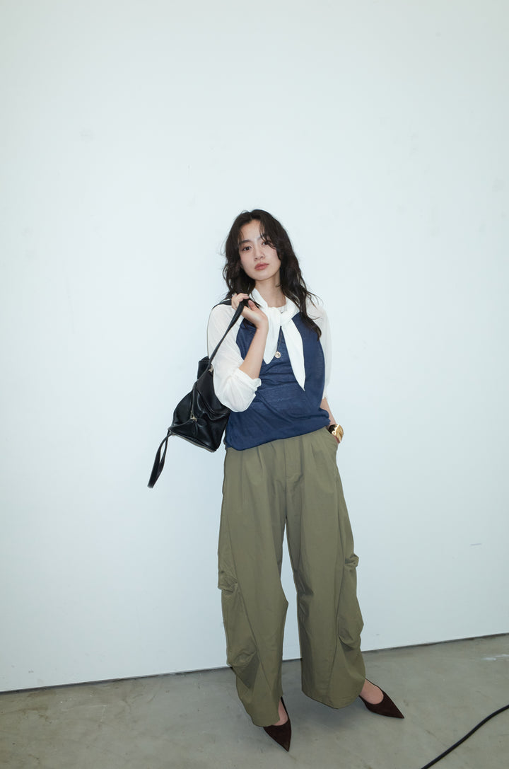 [予約/SET]シアーラグランPO+レーヨン混マルチWAYニットスカーフ+ドライタフタバレルレッグパンツ(3set)