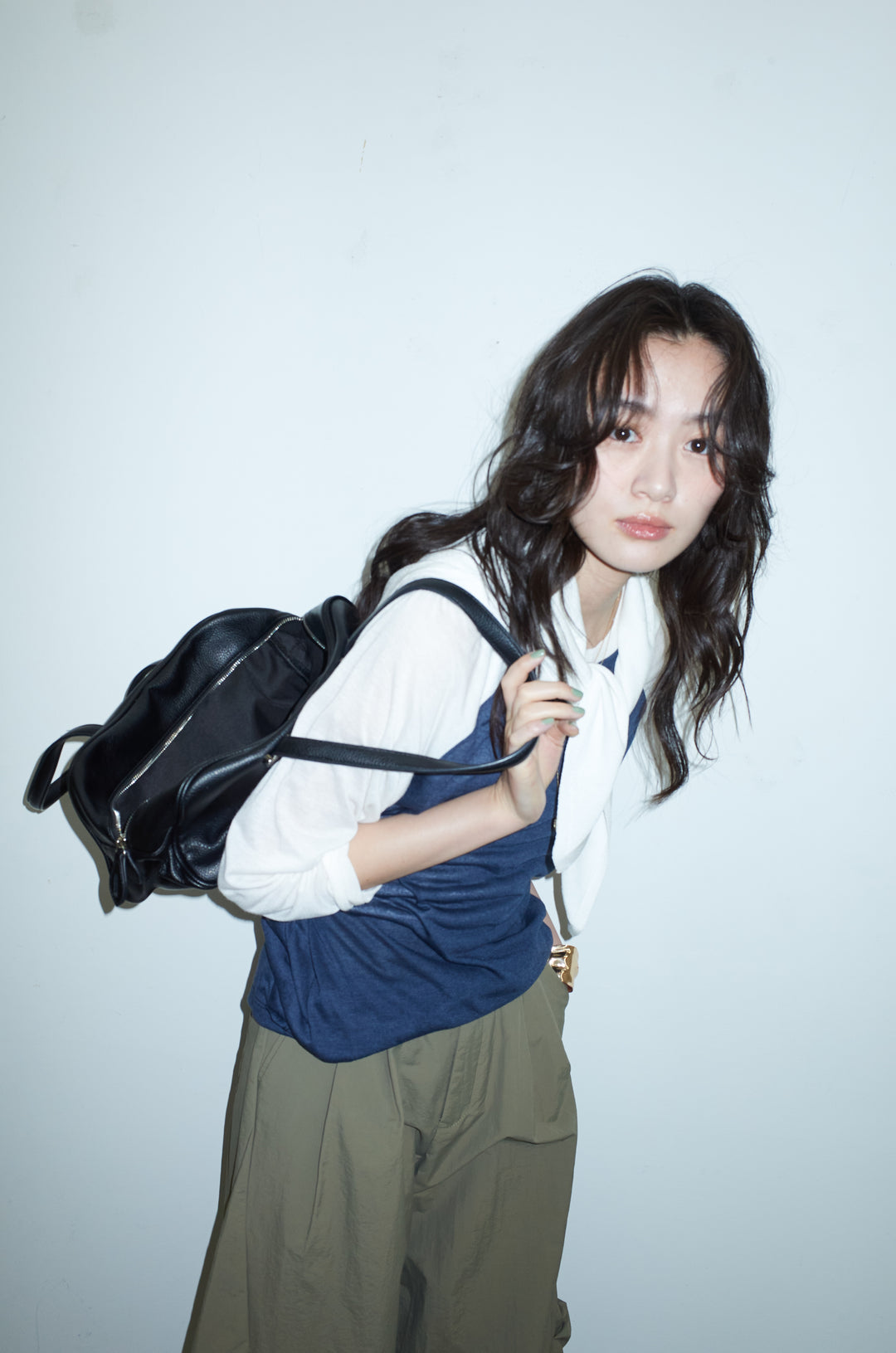 [予約/SET]シアーラグランPO+レーヨン混マルチWAYニットスカーフ+ドライタフタバレルレッグパンツ(3set)