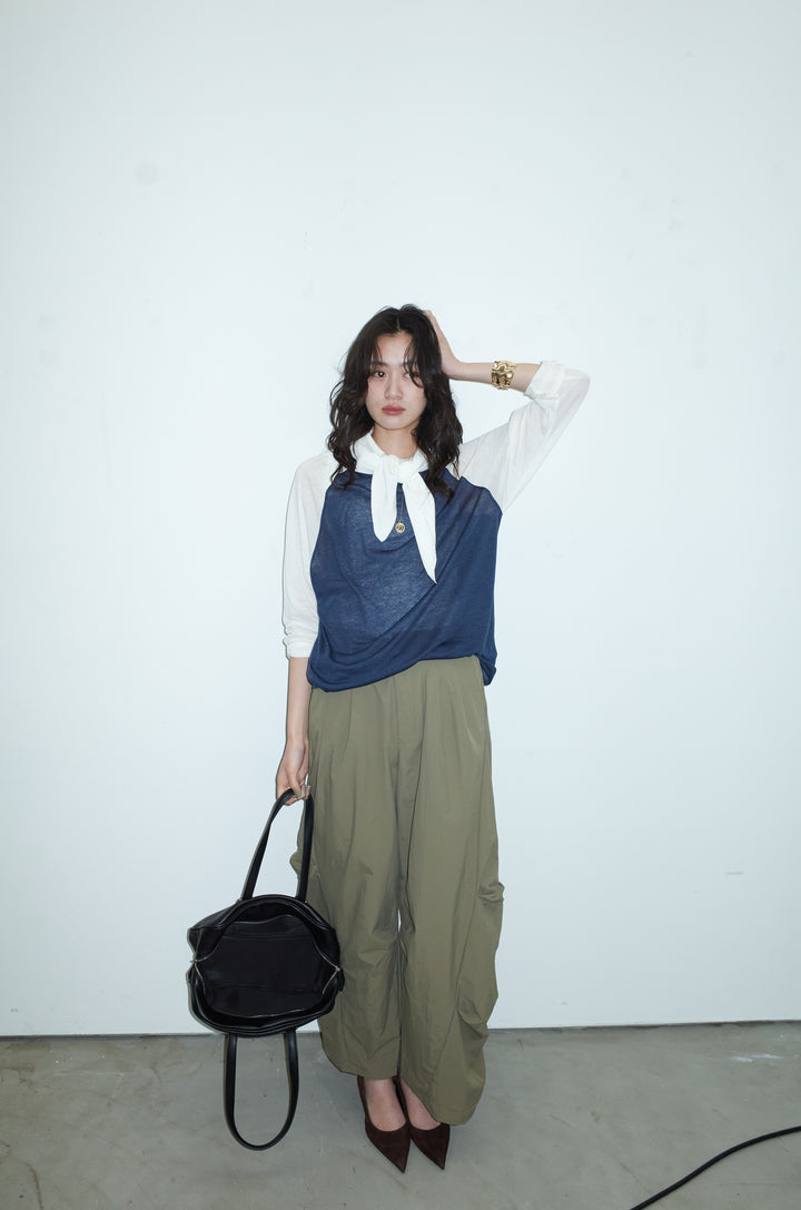 [予約/SET]シアーラグランPO+レーヨン混マルチWAYニットスカーフ+ドライタフタバレルレッグパンツ(3set)