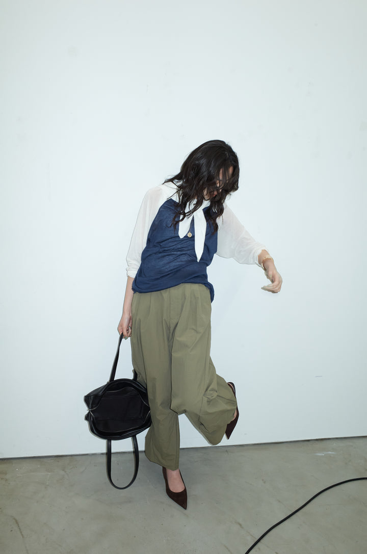 [予約/SET]シアーラグランPO+レーヨン混マルチWAYニットスカーフ+ドライタフタバレルレッグパンツ(3set)