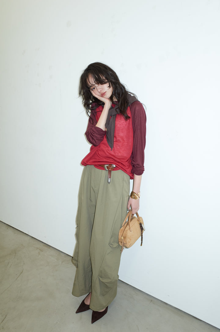 [予約/SET]シアーラグランPO+レーヨン混マルチWAYニットスカーフ+ドライタフタバレルレッグパンツ(3set)