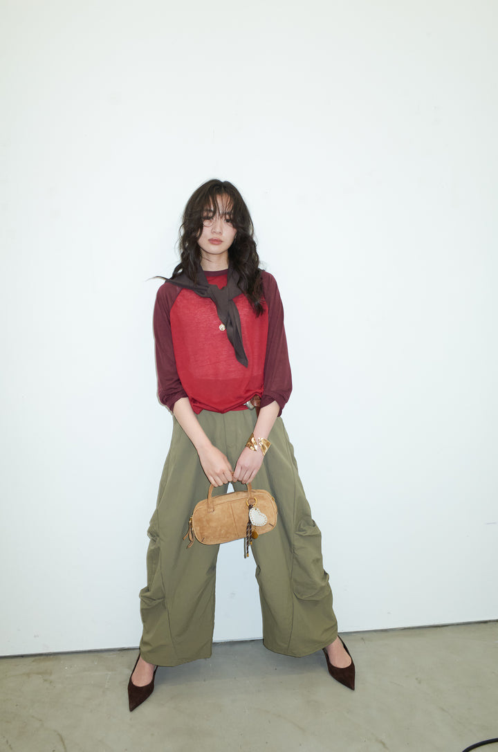 [予約/SET]シアーラグランPO+レーヨン混マルチWAYニットスカーフ+ドライタフタバレルレッグパンツ(3set)